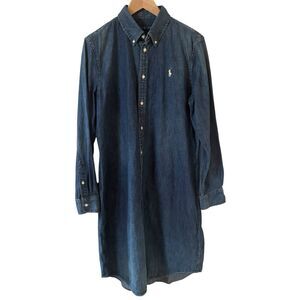 Polo Ralph Lauren Womens Denim Shirt Dress Midi Blue Size XL Old Money Designer